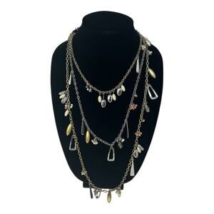 Chico’s Additions Multistrand Beaded Charm Necklace Mixed Metal Layered Boho NWT
